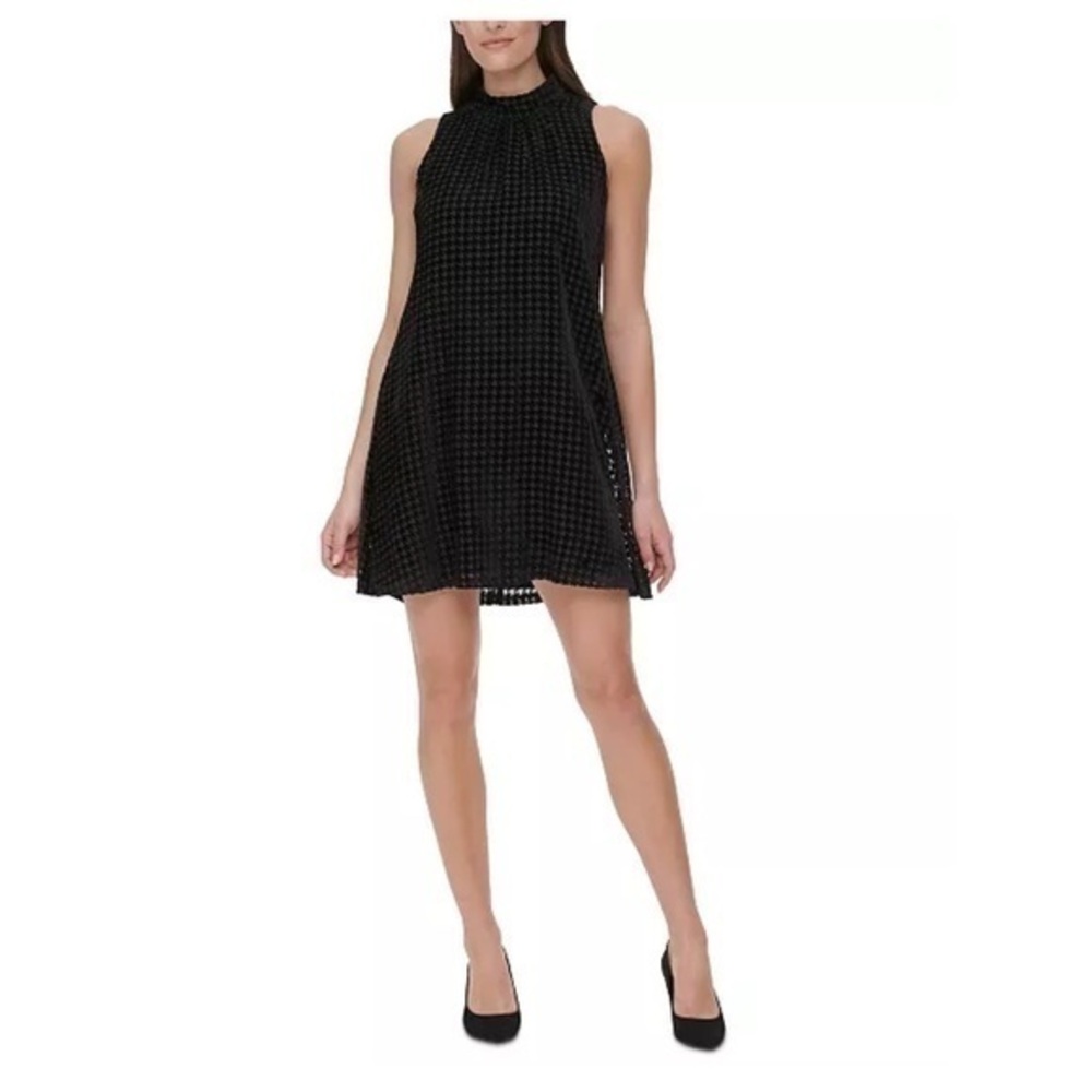 Tommy Hilfiger black houndstooth velvet a-line dress